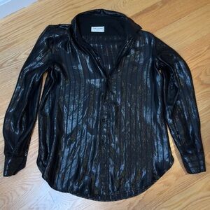Saint Laurent Striped Patent Black Metallic Shirt Blouse
